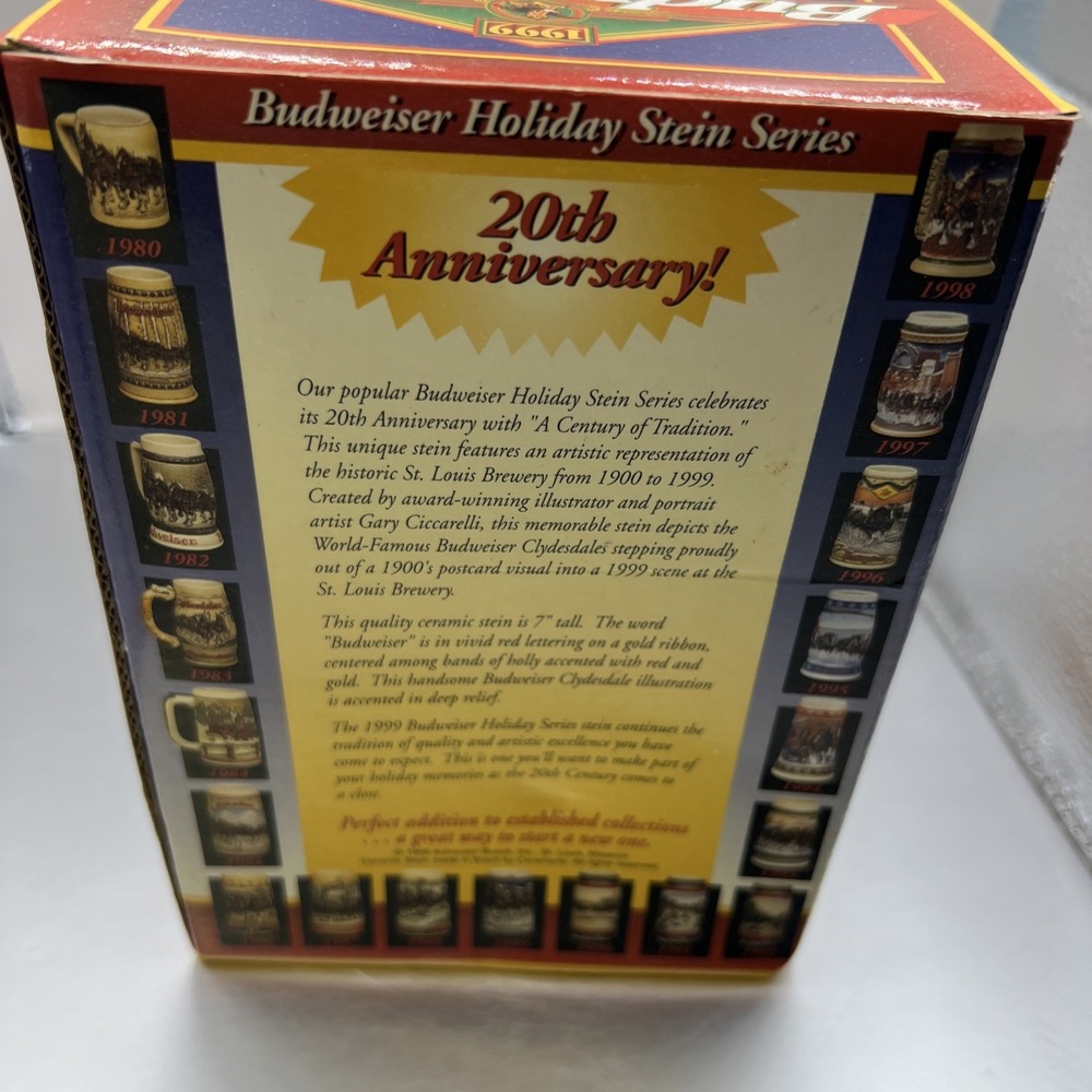 1999 Budweiser 20th Anniversary Holiday Beer Stein Mug - w/COA - - Picture 4 of 10
